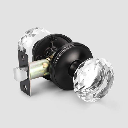 Modern Globe Faceted Crystal Passage Door Knobs with Round Plate - DLC10PS