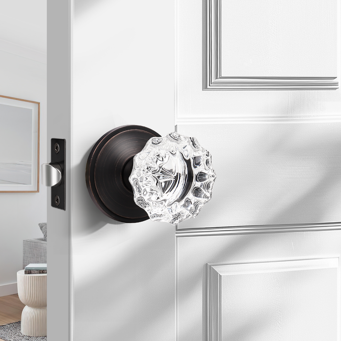 Knobwell Modern Crystal Door Knobs with Classic Round Rosette - DLC20