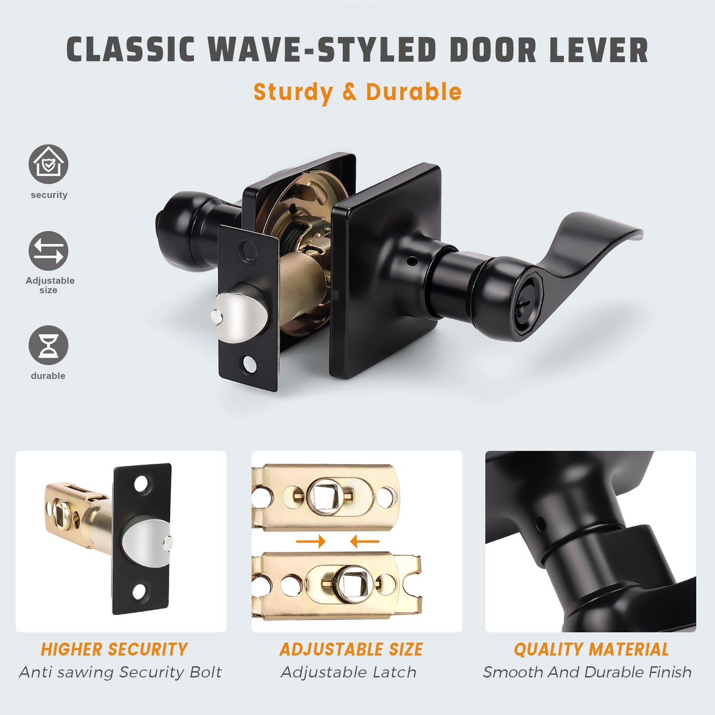 Square Rosette with Keyed Entry Wave Style Door Levers (Keyed Alike) - DLSQ061ETC