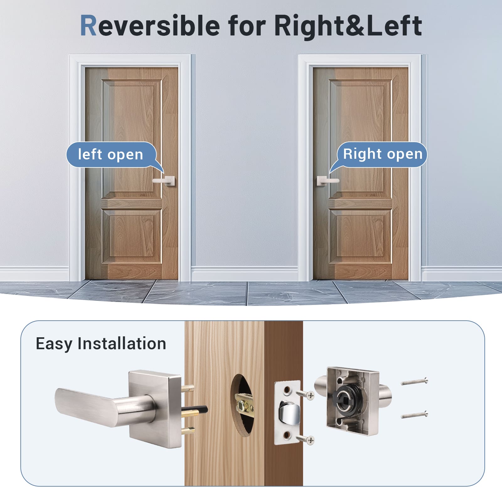 Installation guide of KNOBWELL Heavy Duty Brushed Nickel Passage Door Lever