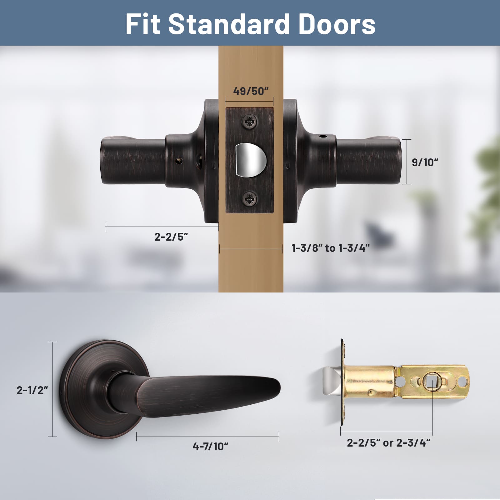 Dimension Size of KNOBWELL Minimalist Oil Rubbed Bronze Passage Door Handles For Interior Doors