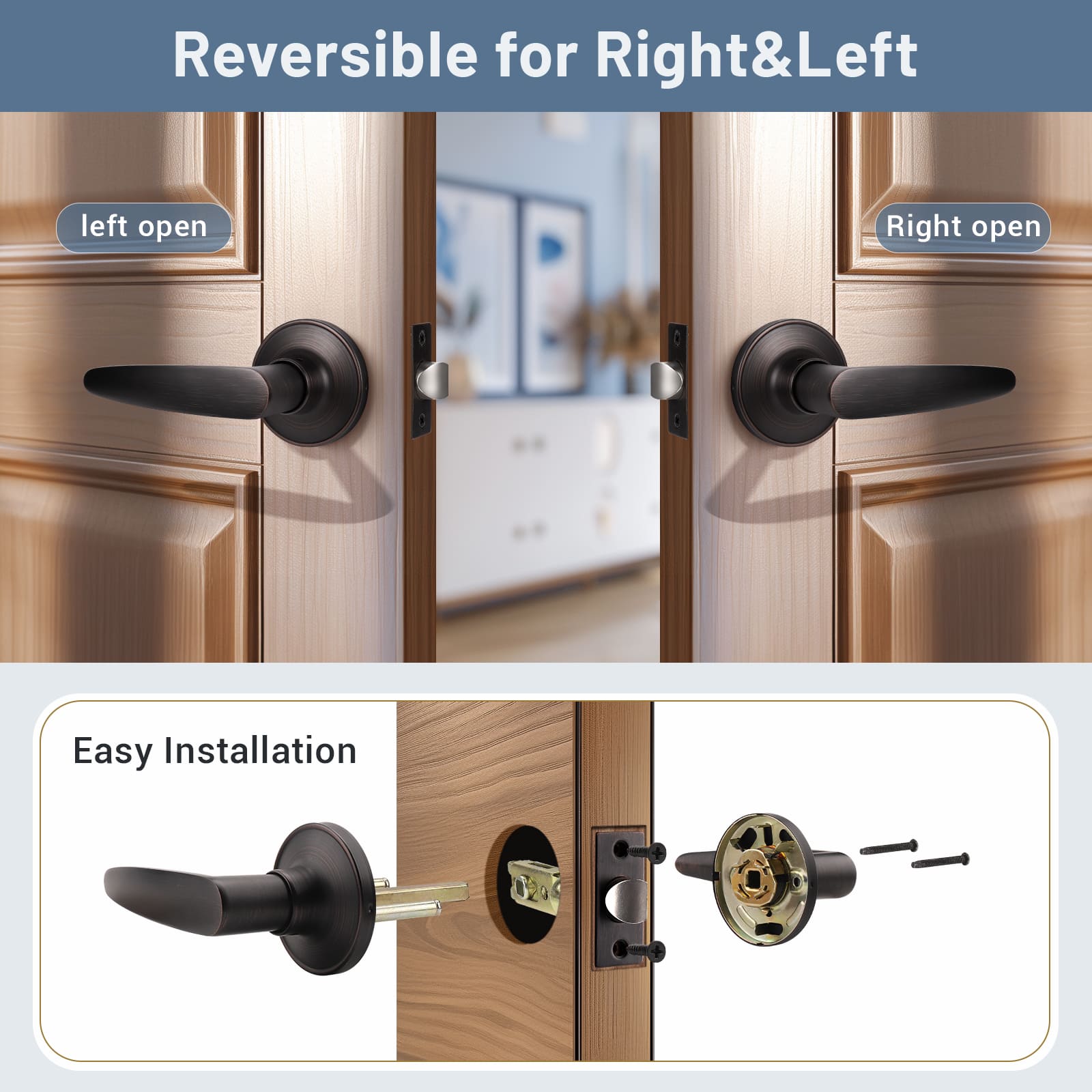 Dimension Size of KNOBWELL Minimalist Oil Rubbed Bronze Passage Door Handles For Interior Doors