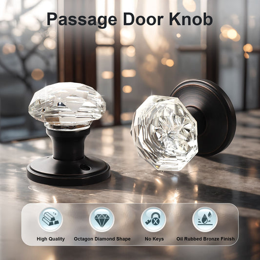 KNOBWELL Vintage Crystal Door Knobs Interior With Non-locking