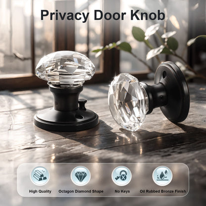 Knobwell Vintage Crystal Privacy Door Knobs With Lock For Bed/Bath-DLC3BK