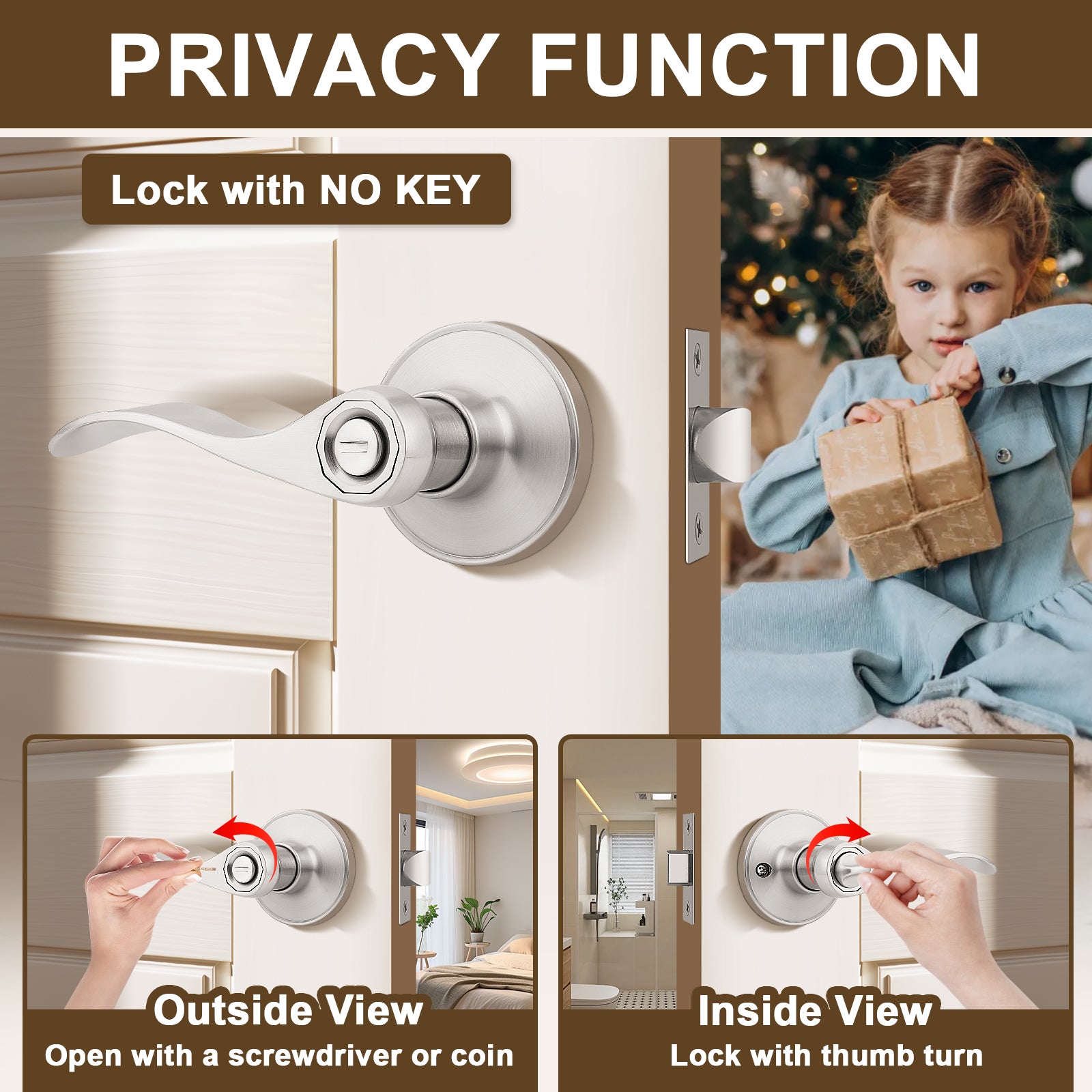KNOBWELL Wave Style Brushed Nickel Different Types of Locksets for Home Hardware