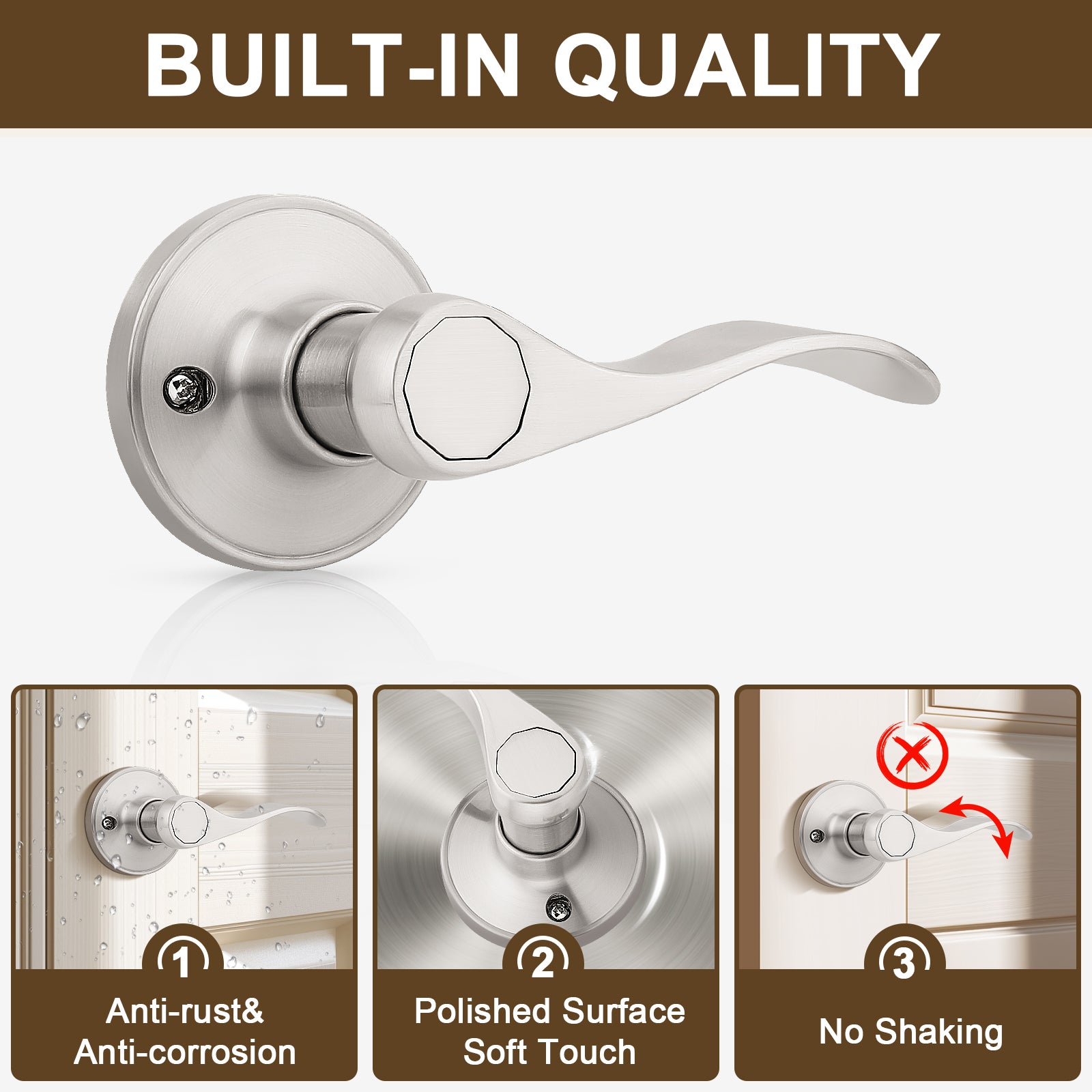 Details of KNOBWELL Wave Style Brushed Nickel Dummy-Right Door Locksets for Home Hardware