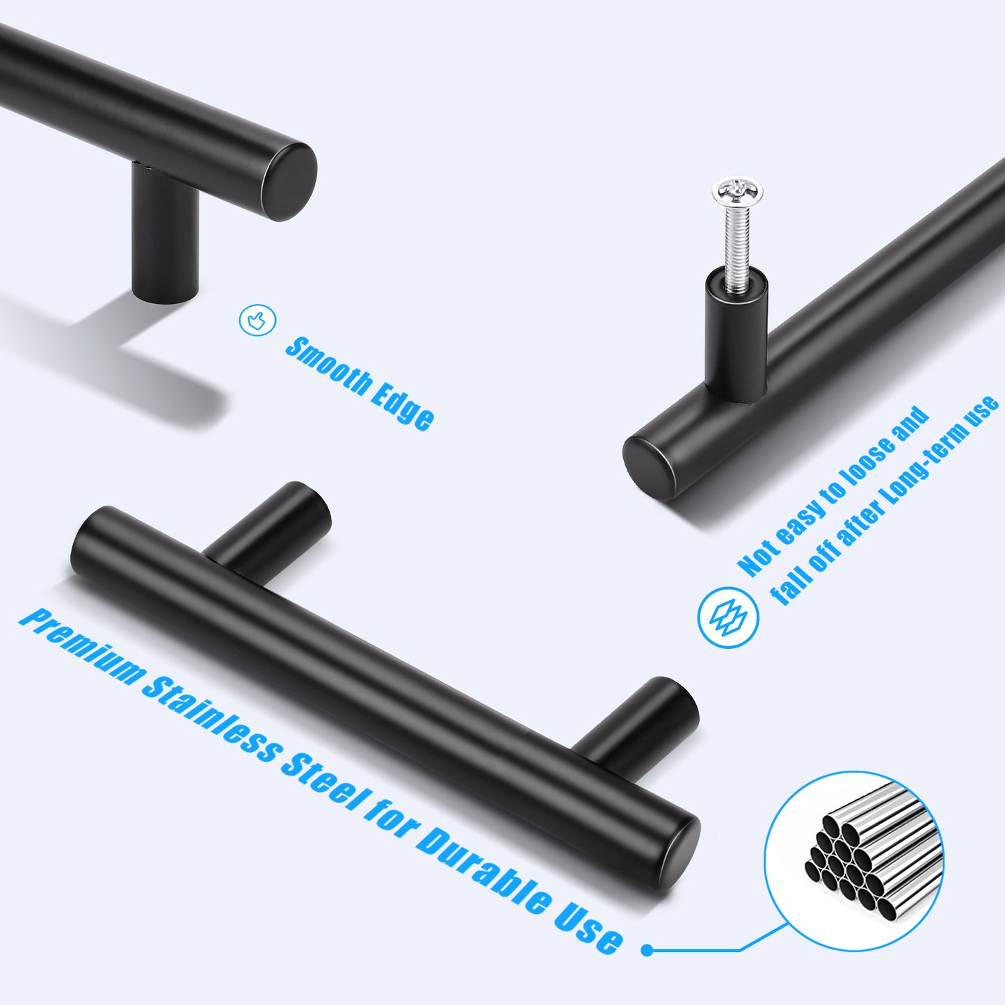 KNOBWELL Matte Black Stainless Steel Kitchen Cabinet Pulls for Cabinets/Drawers/Cupboards (2-1/2" - 10" Hole Center) - PD3383HBK