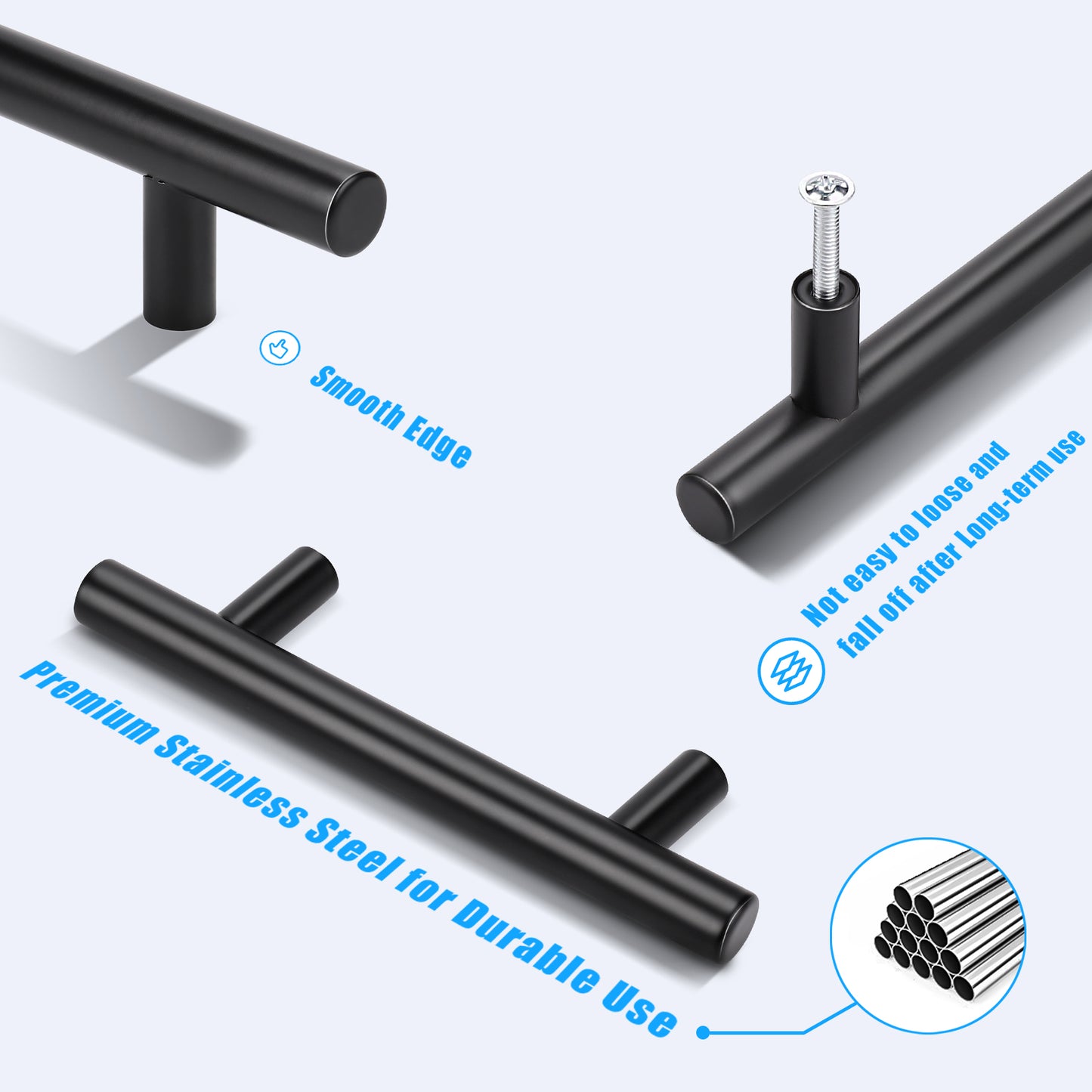 KNOBWELL Matte Black Stainless Steel Kitchen Cabinet Pulls for Cabinets/Drawers/Cupboards (2-1/2" - 10" Hole Center) - PD3383HBK