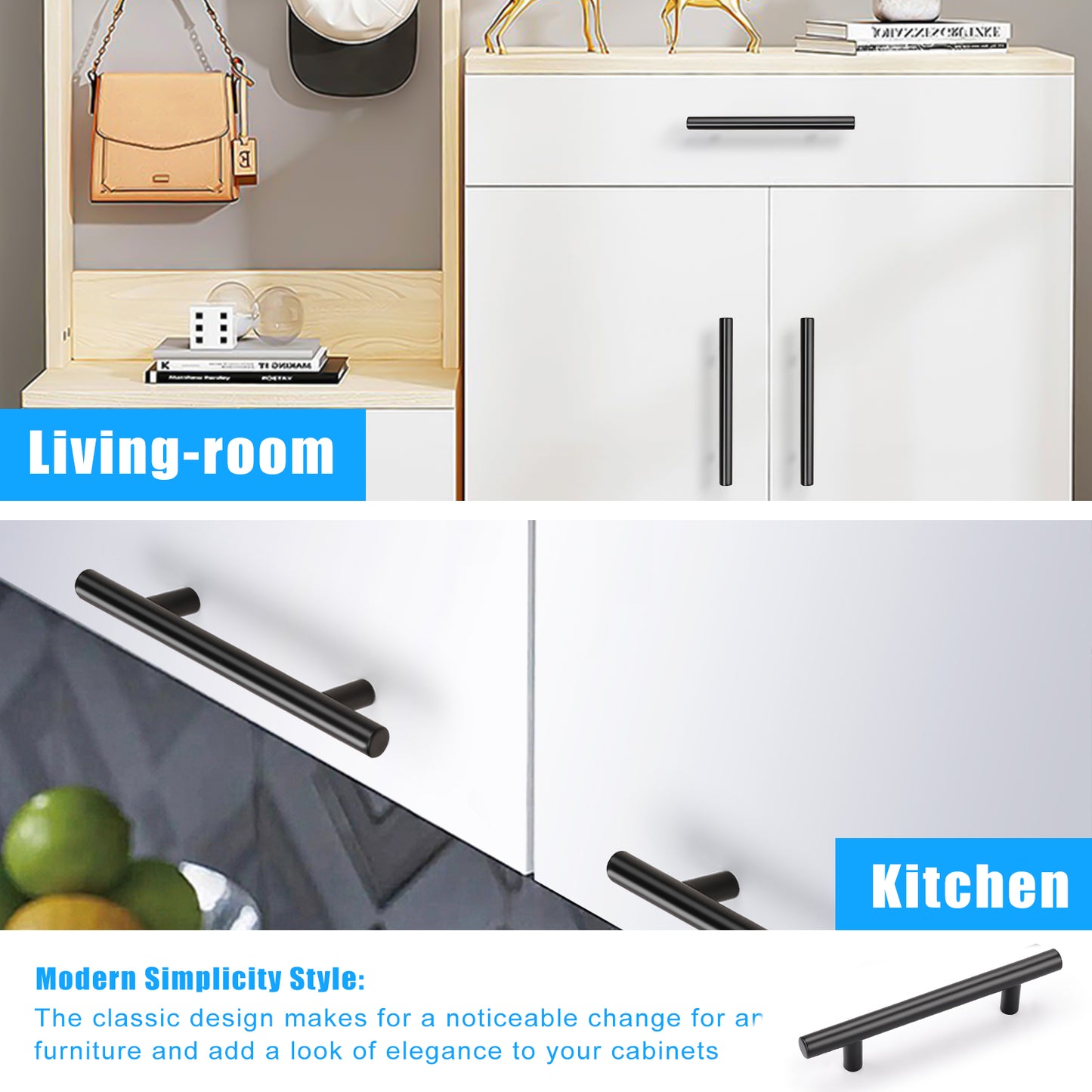 KNOBWELL Matte Black Stainless Steel Kitchen Cabinet Pulls for Cabinets/Drawers/Cupboards (2-1/2" - 10" Hole Center) - PD3383HBK