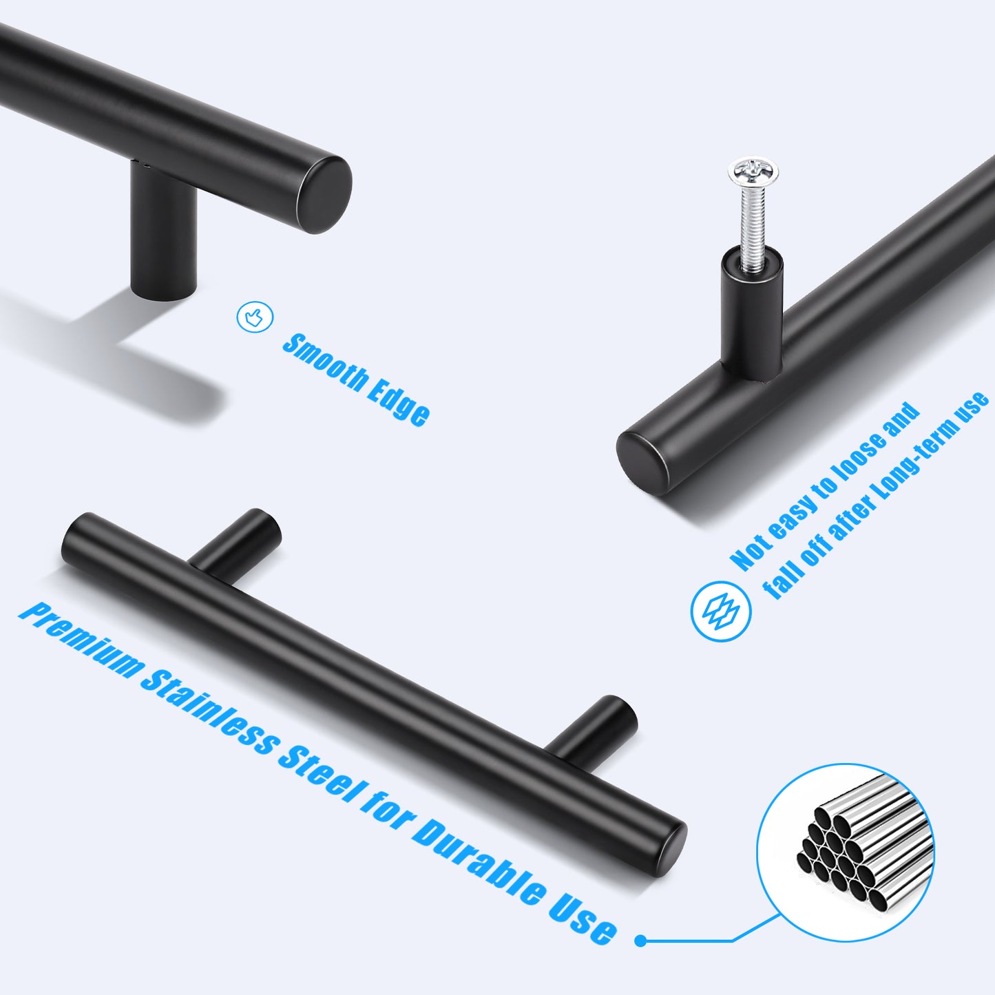 KNOBWELL Matte Black Stainless Steel Kitchen Cabinet Pulls for Cabinets/Drawers/Cupboards (2-1/2" - 10" Hole Center) - PD3383HBK