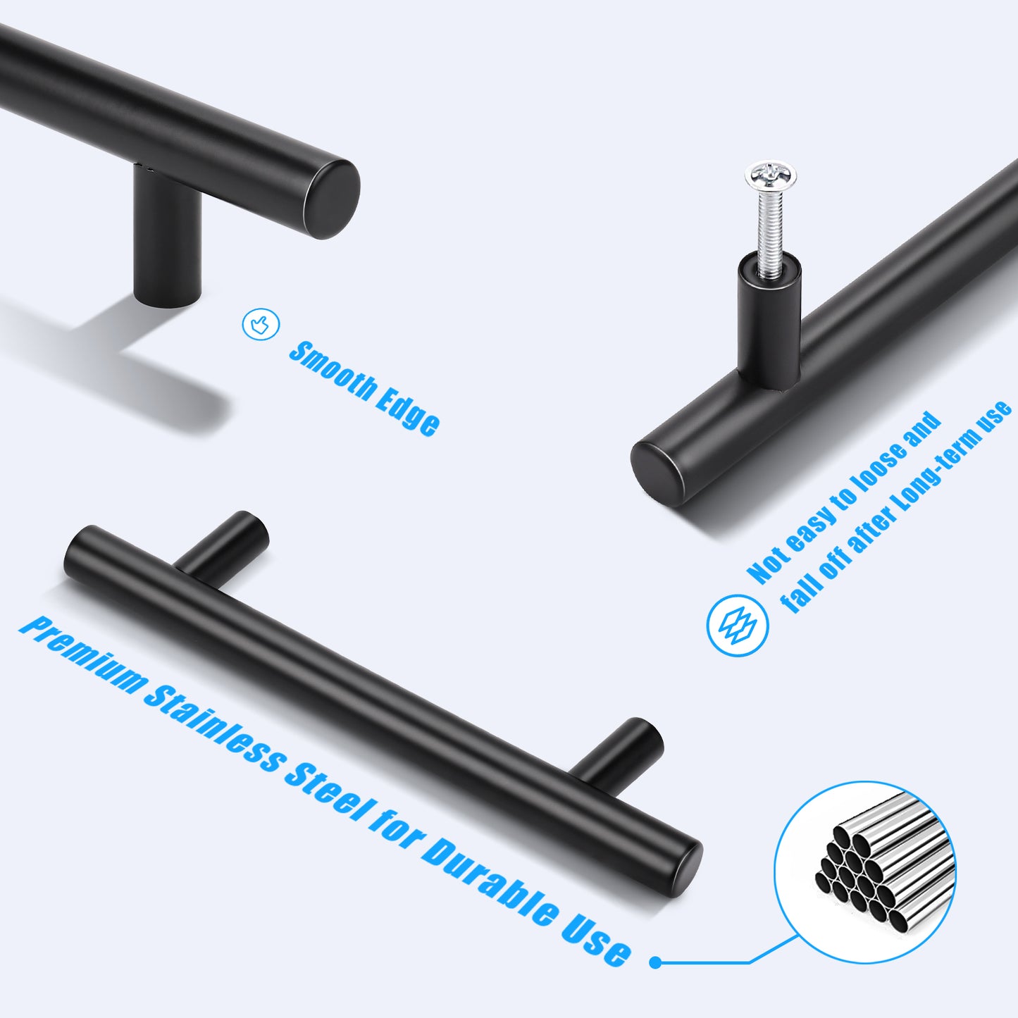 KNOBWELL Matte Black Stainless Steel Kitchen Cabinet Pulls for Cabinets/Drawers/Cupboards (2-1/2" - 10" Hole Center) - PD3383HBK