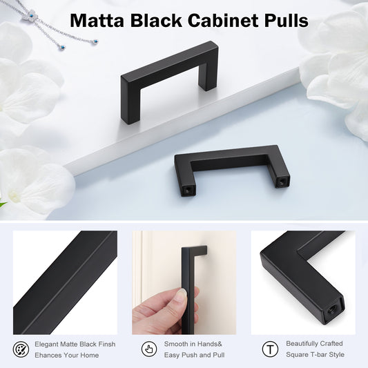 Matte Black Stainless Steel Pulls for Cabinets/Drawers (2-1/2'' - 10'') - PDDJS10HBK