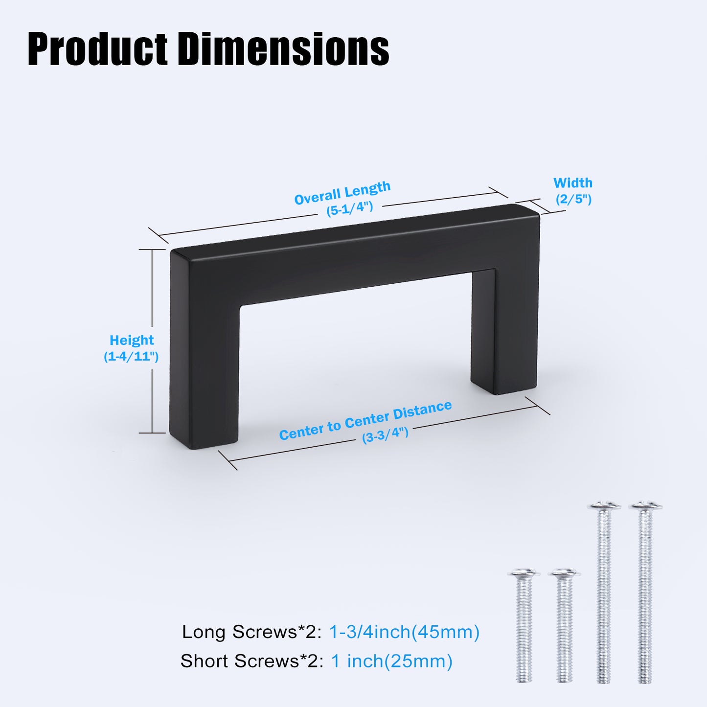 Matte Black Stainless Steel Pulls for Cabinets/Drawers (2-1/2'' - 10'') - PDDJS10HBK