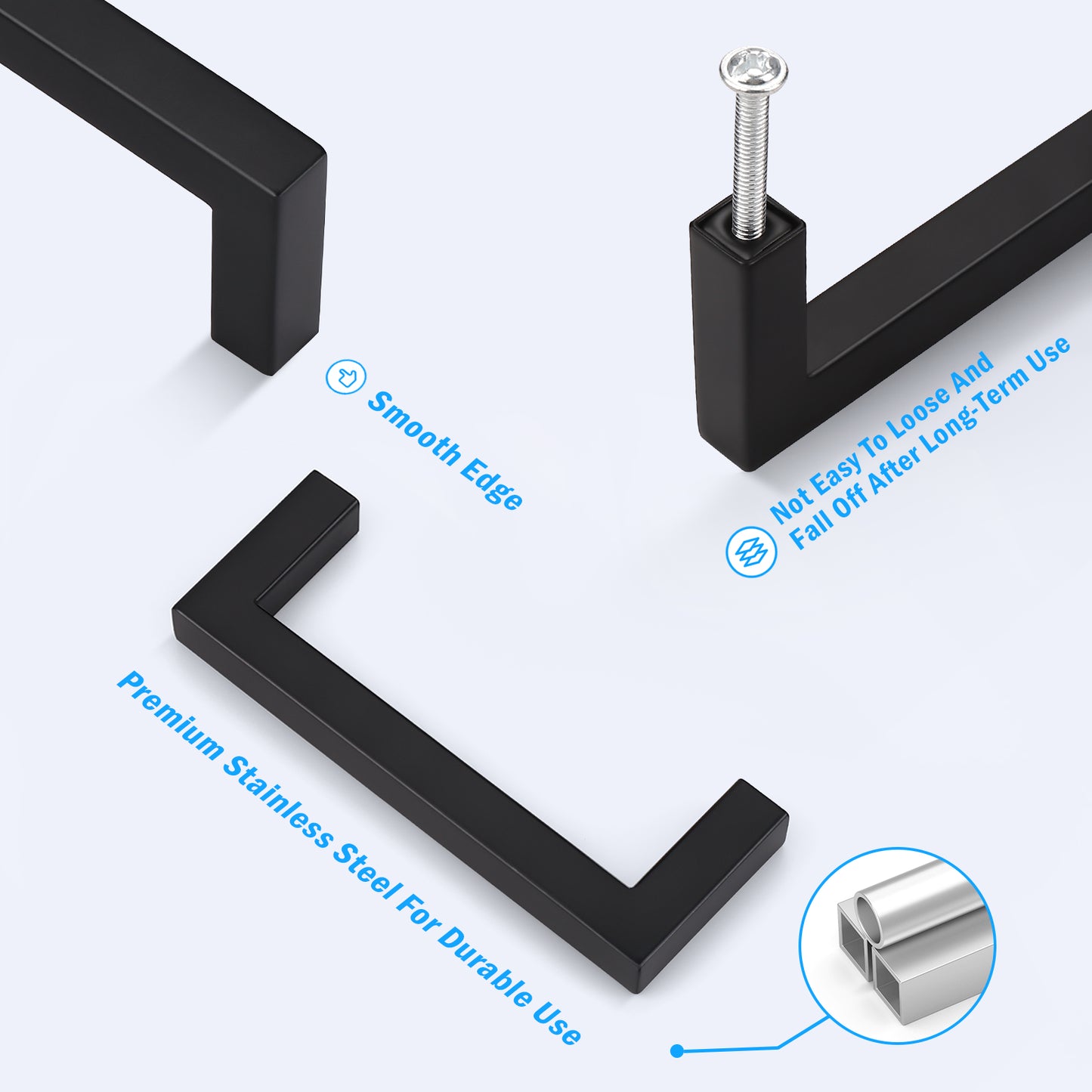 Matte Black Stainless Steel Pulls for Cabinets/Drawers (2-1/2'' - 10'') - PDDJS10HBK