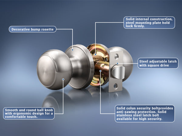 details of KNOBWELL Flat Ball nickel Passage Door Knobs With Non Locking