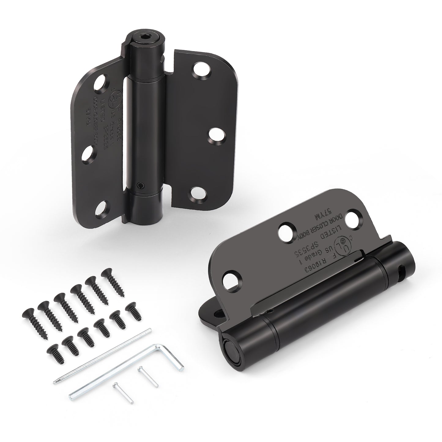 Self Closing Door Hinge with 5/8" Radius Corners, 3.5" x 3.5", Matte Black Finish