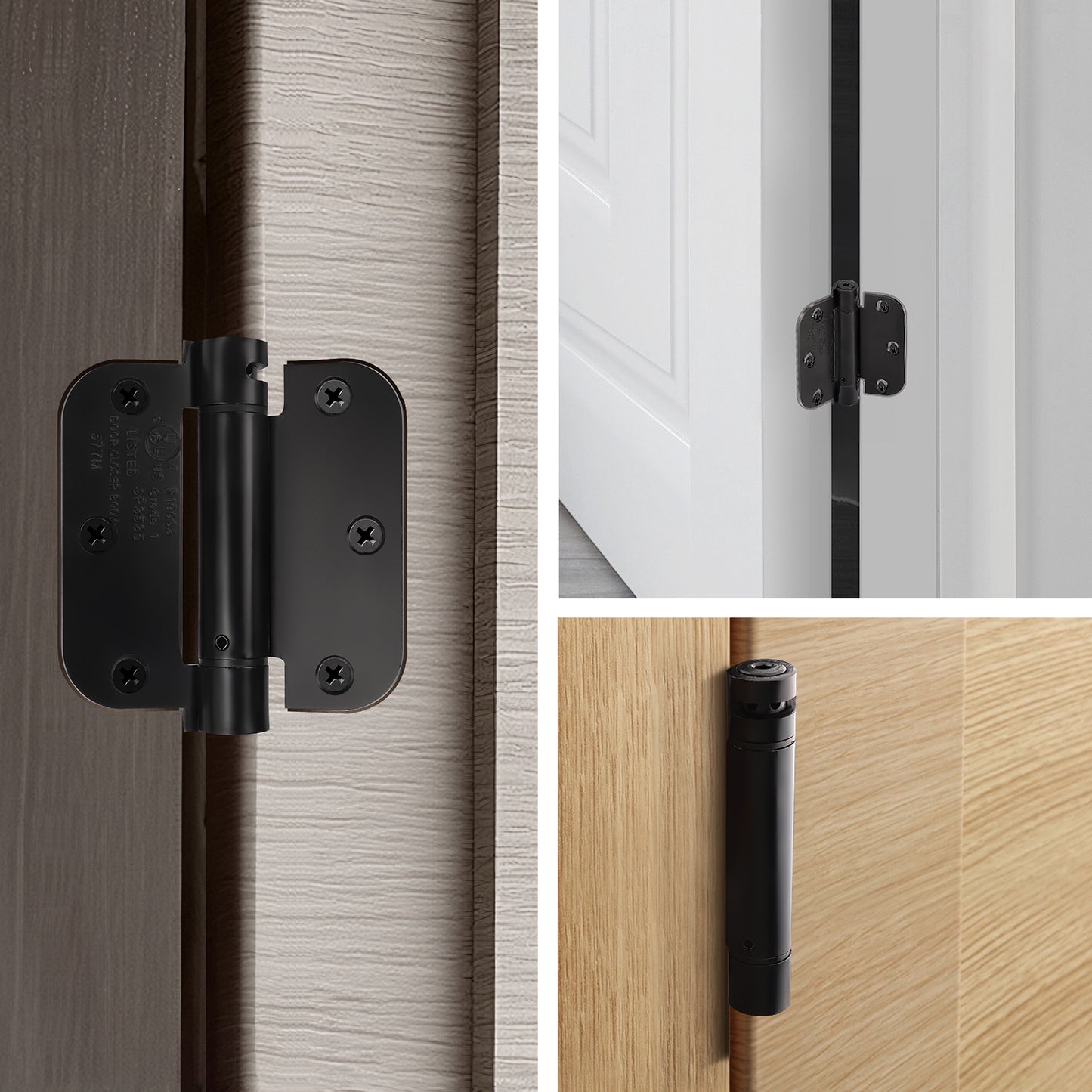 Self Closing Door Hinge with 5/8" Radius Corners, 3.5" x 3.5", Matte Black Finish