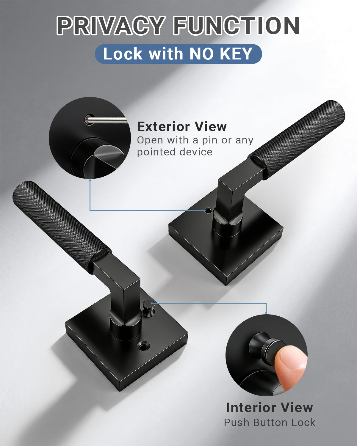 KNOBWELL Square Knurled Door Handle, Interior Door Handle for Bedroom Bathroom Closet