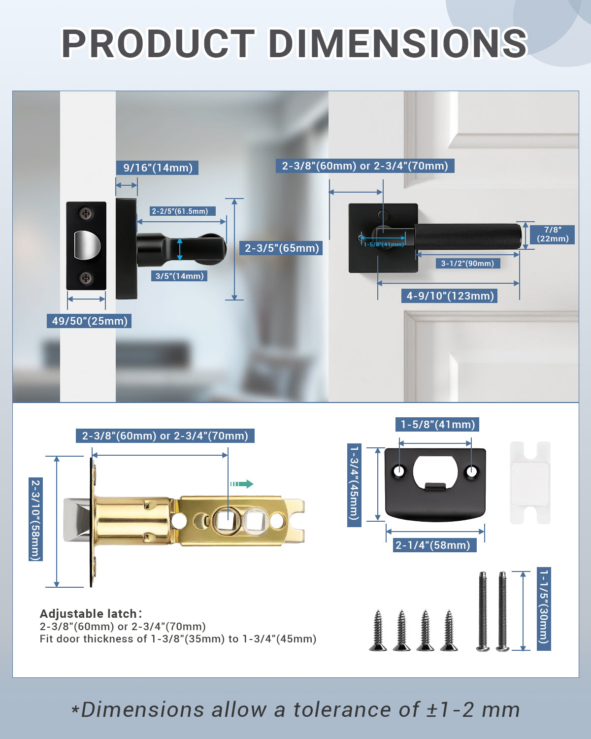 KNOBWELL Square Knurled Door Handle, Interior Door Handle for Bedroom Bathroom Closet