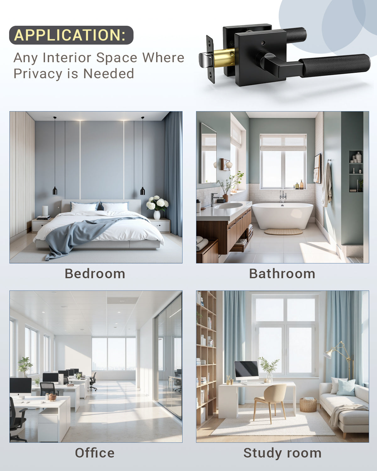 KNOBWELL Square Knurled Door Handle, Interior Door Handle for Bedroom Bathroom Closet