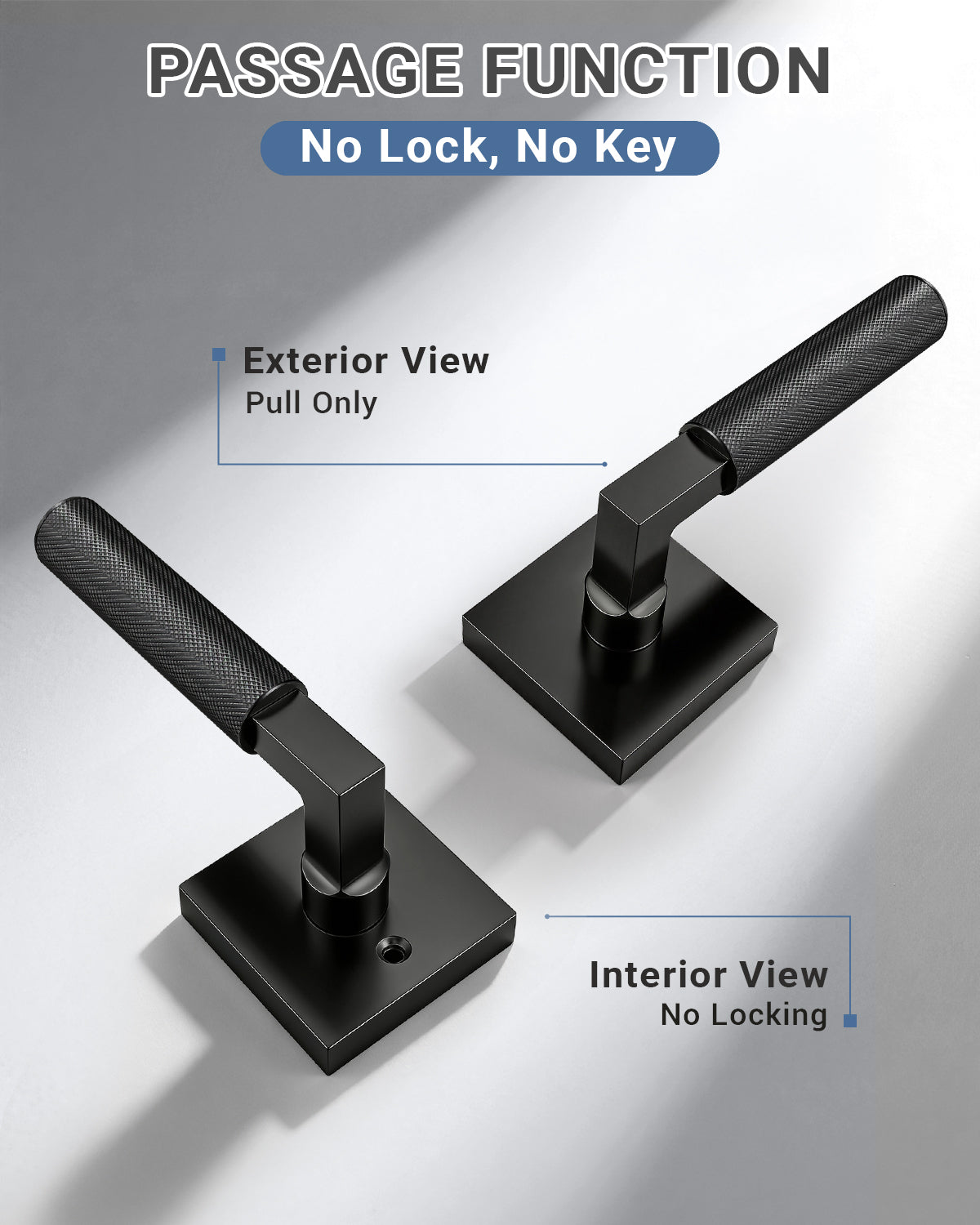 KNOBWELL Square Knurled Door Handle, Interior Door Handle for Bedroom Bathroom Closet