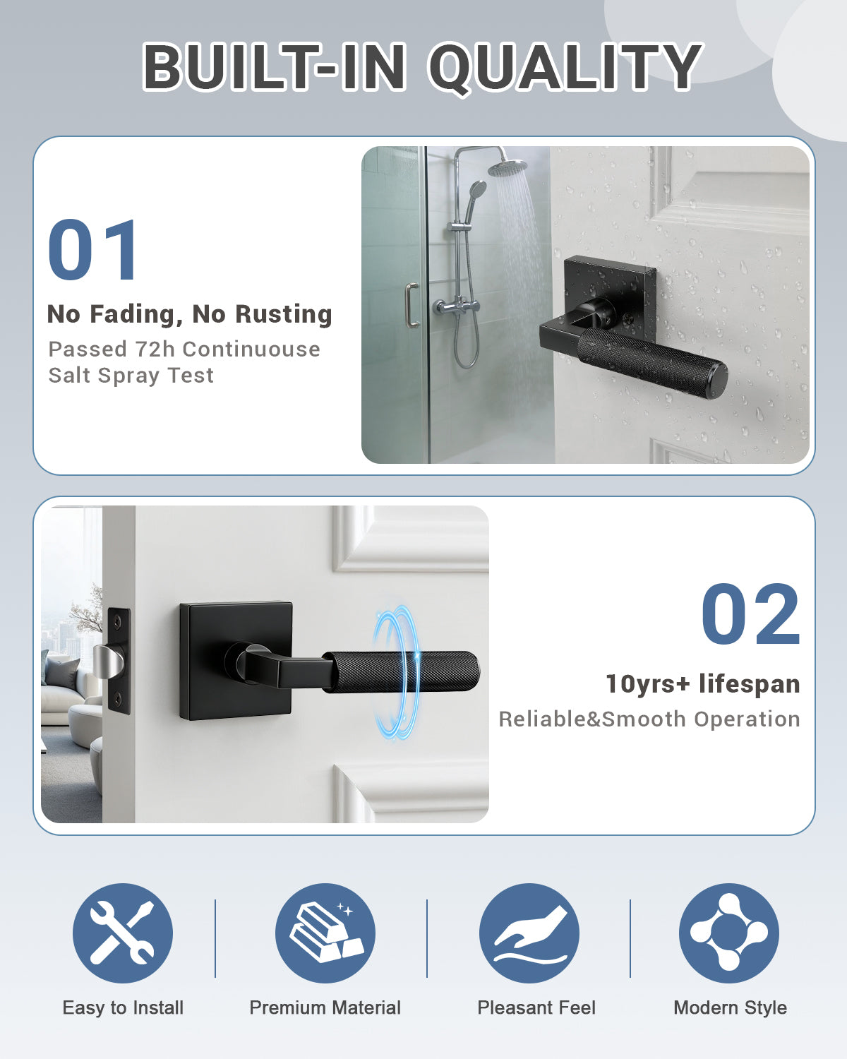 KNOBWELL Square Knurled Door Handle, Interior Door Handle for Bedroom Bathroom Closet