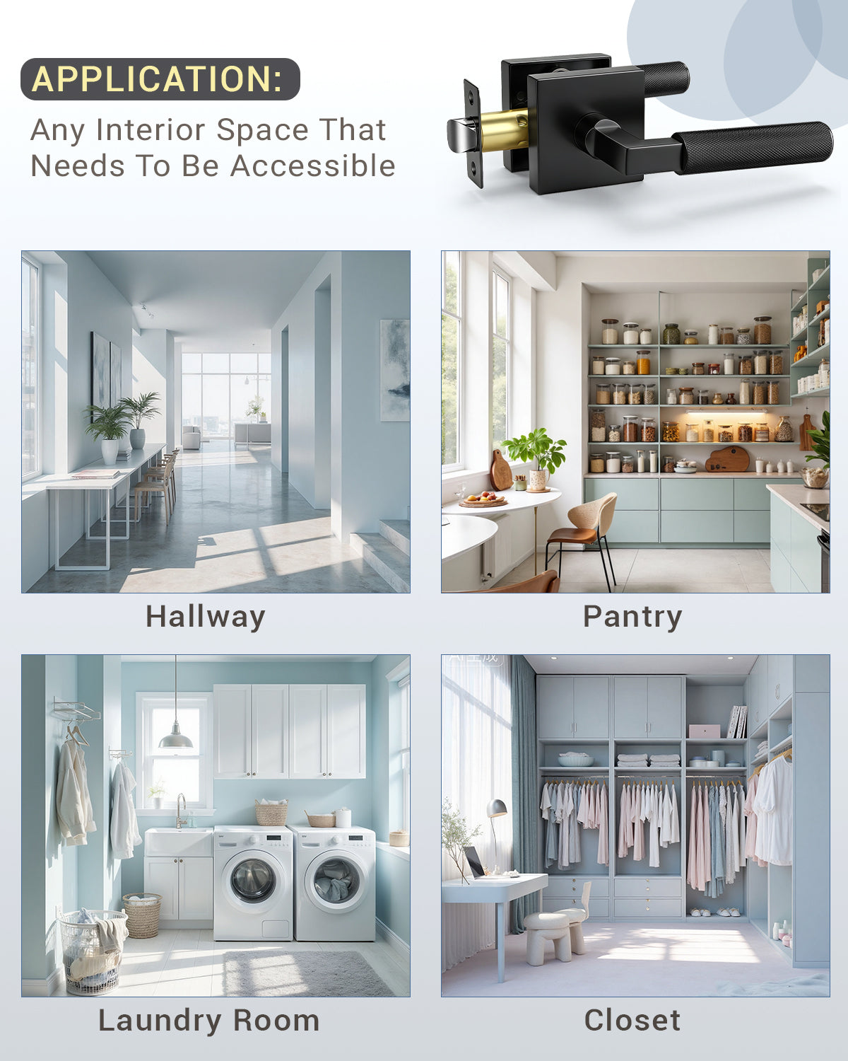 KNOBWELL Square Knurled Door Handle, Interior Door Handle for Bedroom Bathroom Closet