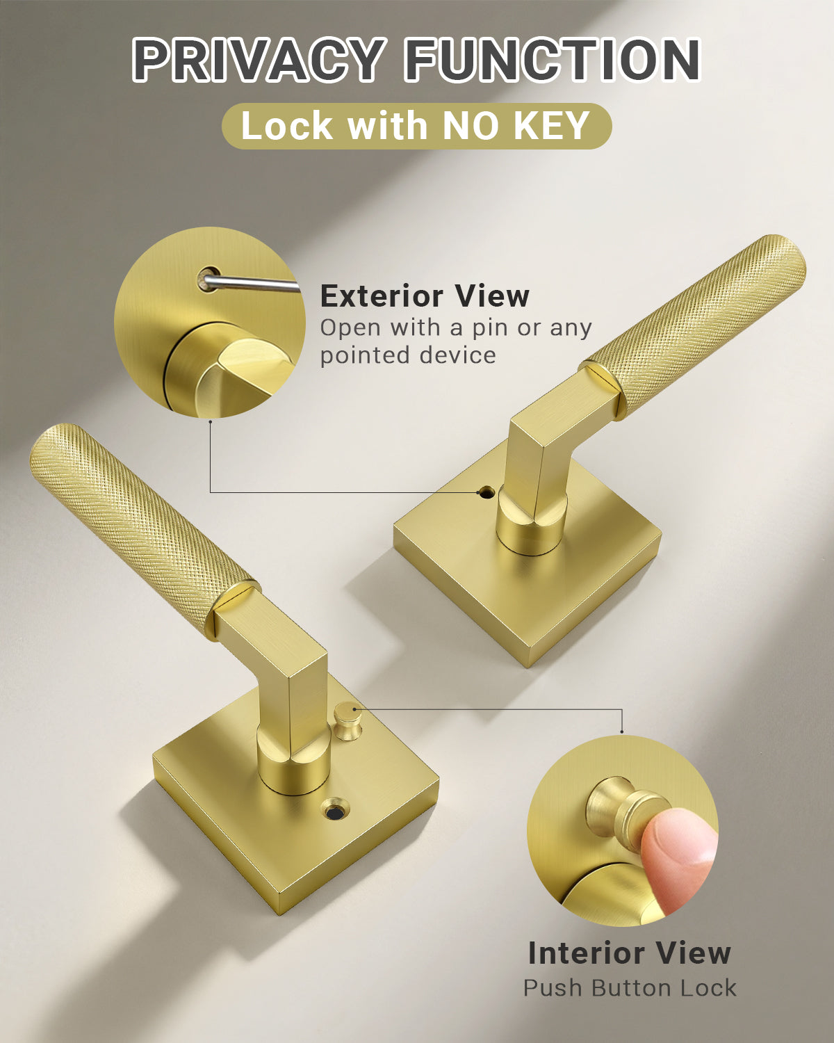 KNOBWELL Square Knurled Door Handle, Interior Door Handle for Bedroom Bathroom Closet