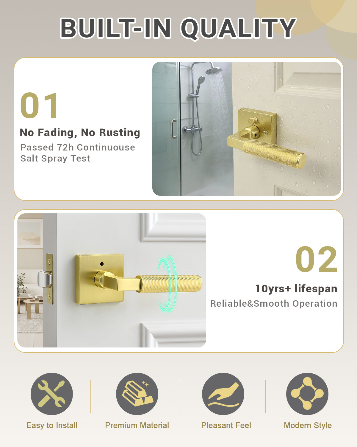 KNOBWELL Square Knurled Door Handle, Interior Door Handle for Bedroom Bathroom Closet