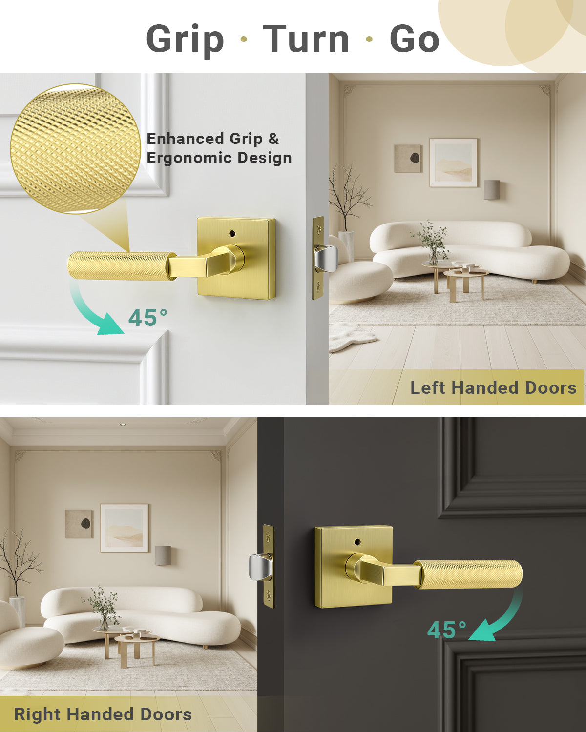 KNOBWELL Square Knurled Door Handle, Interior Door Handle for Bedroom Bathroom Closet