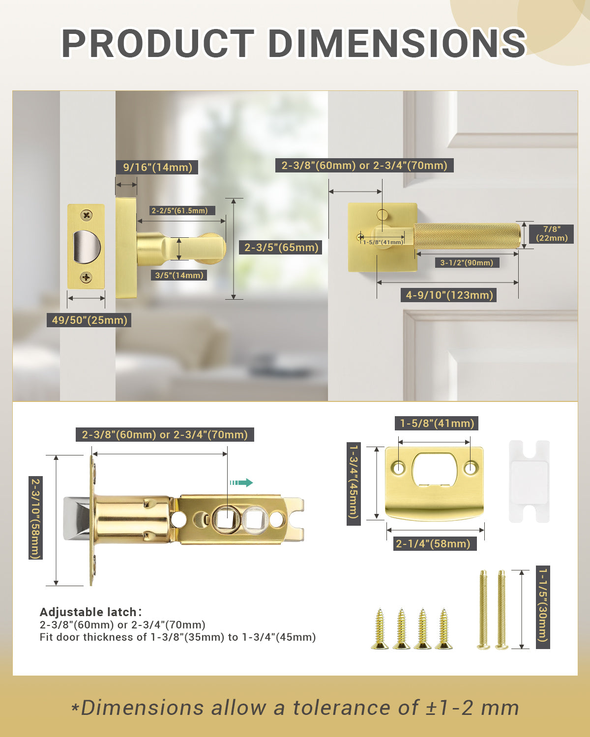 KNOBWELL Square Knurled Door Handle, Interior Door Handle for Bedroom Bathroom Closet