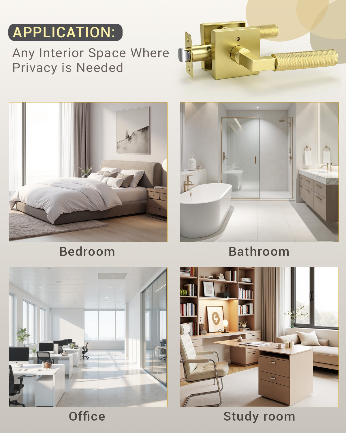 KNOBWELL Square Knurled Door Handle, Interior Door Handle for Bedroom Bathroom Closet