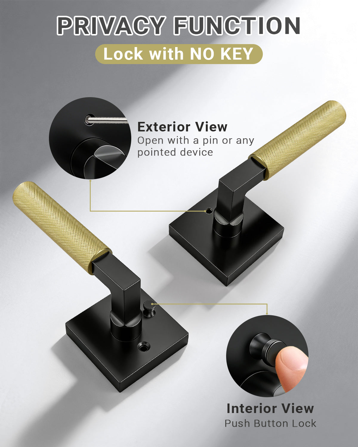 KNOBWELL Square Knurled Door Handle, Interior Door Handle for Bedroom Bathroom Closet