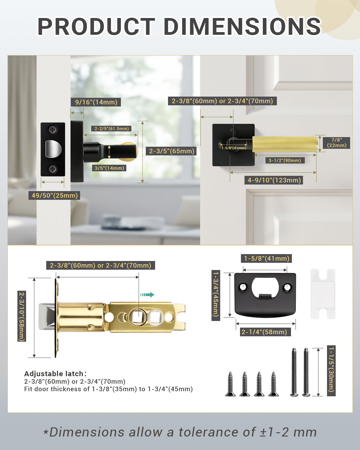 KNOBWELL Square Knurled Door Handle, Interior Door Handle for Bedroom Bathroom Closet