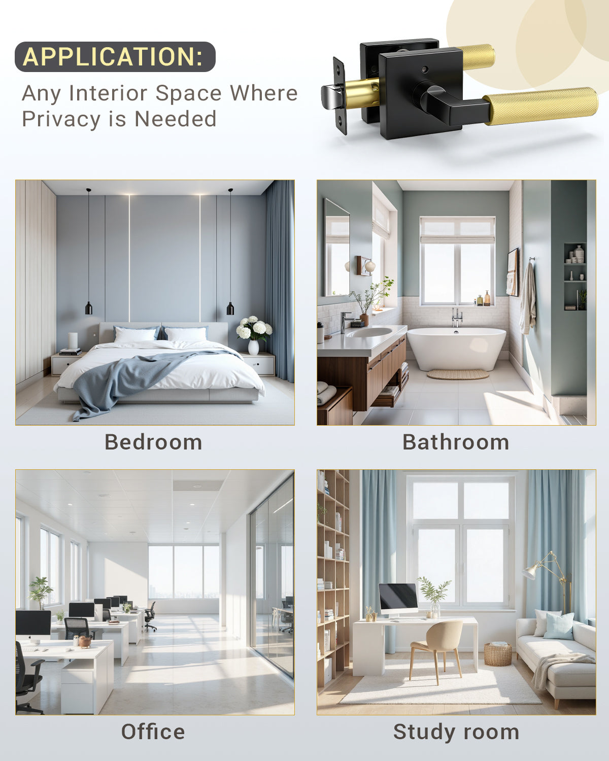 KNOBWELL Square Knurled Door Handle, Interior Door Handle for Bedroom Bathroom Closet