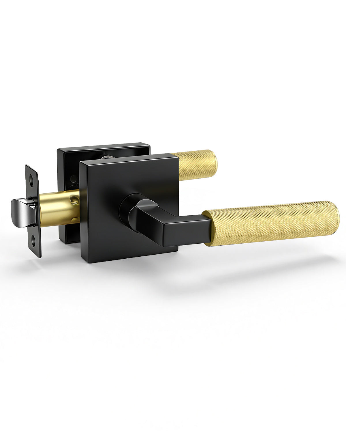 KNOBWELL Square Knurled Door Handle, Interior Door Handle for Bedroom Bathroom Closet