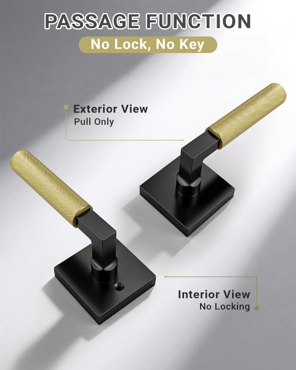 KNOBWELL Square Knurled Door Handle, Interior Door Handle for Bedroom Bathroom Closet