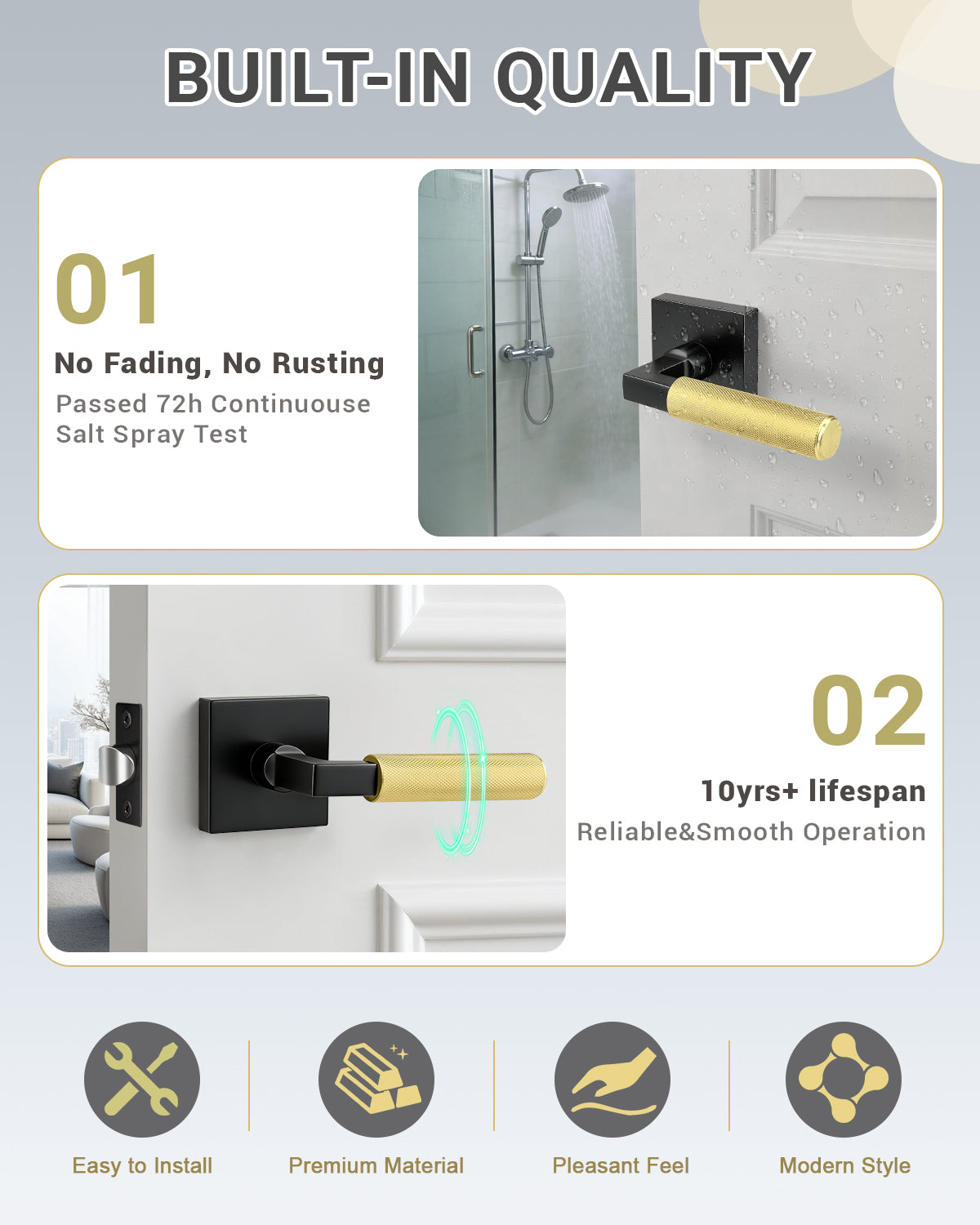 KNOBWELL Square Knurled Door Handle, Interior Door Handle for Bedroom Bathroom Closet