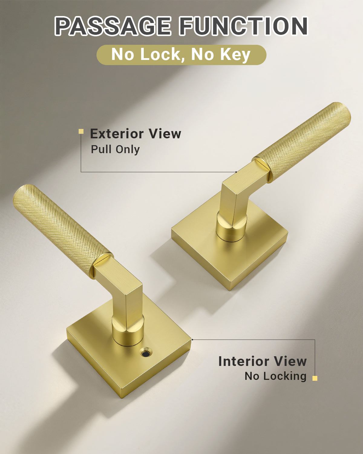 KNOBWELL Square Knurled Door Handle, Interior Door Handle for Bedroom Bathroom Closet