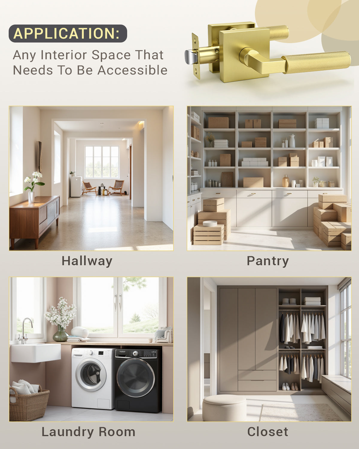 KNOBWELL Square Knurled Door Handle, Interior Door Handle for Bedroom Bathroom Closet