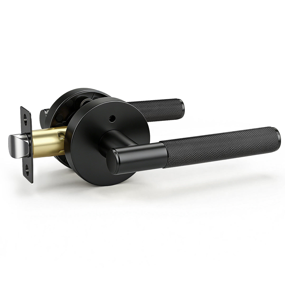 KNOBWELL Knurled Door Handle Round Style, Interior Door Handle Privacy/Passage Function