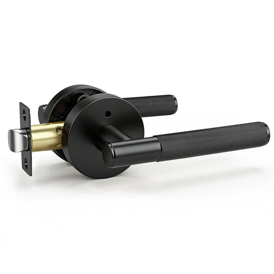 KNOBWELL Knurled Door Handle Round Style, Interior Door Handle Privacy/Passage Function