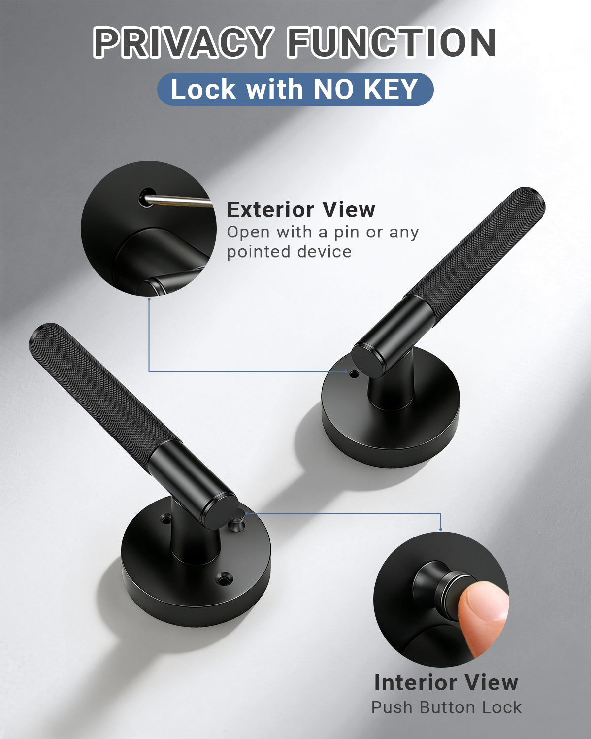 KNOBWELL Knurled Door Handle Round Style, Interior Door Handle Privacy/Passage Function