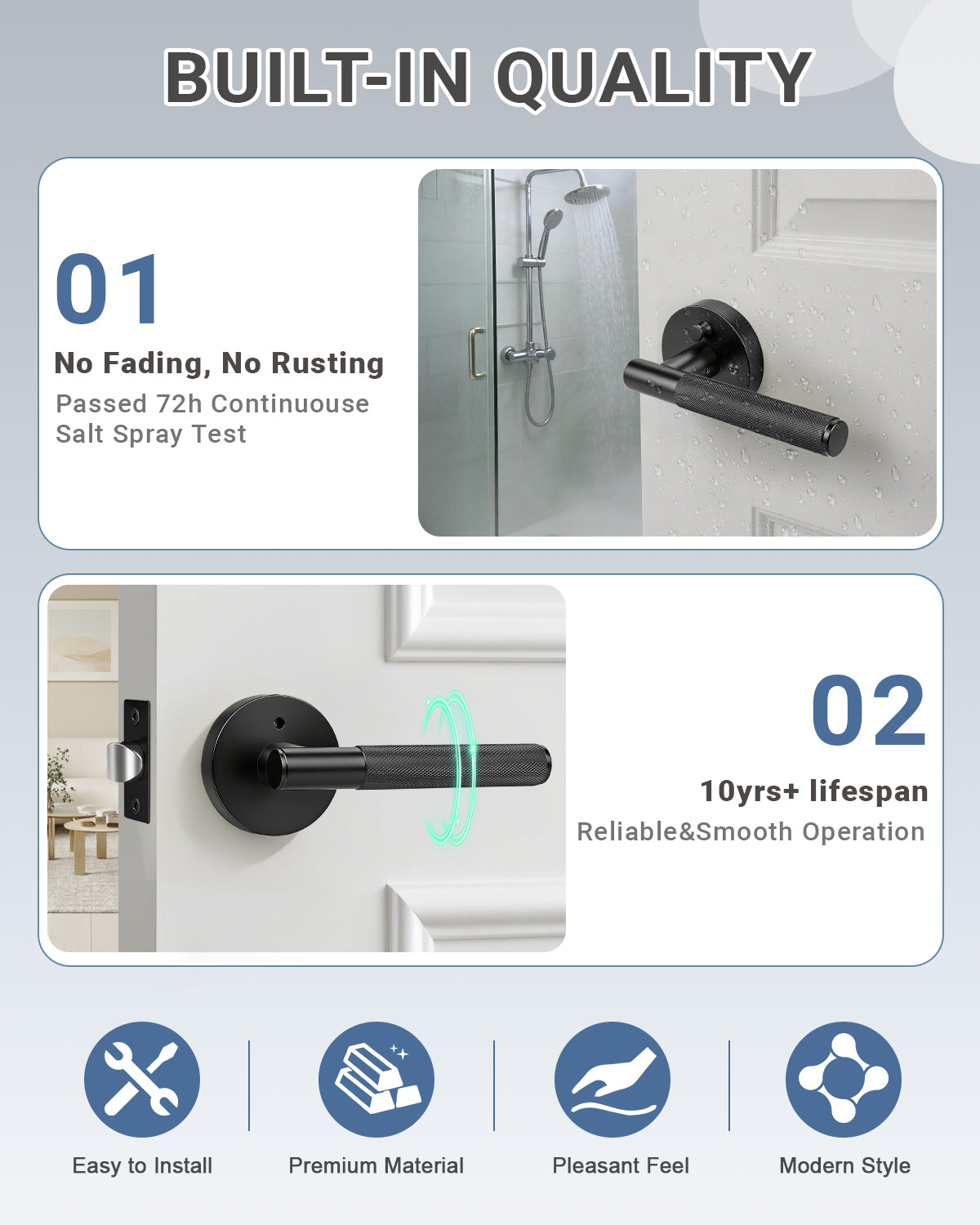 KNOBWELL Knurled Door Handle Round Style, Interior Door Handle Privacy/Passage Function