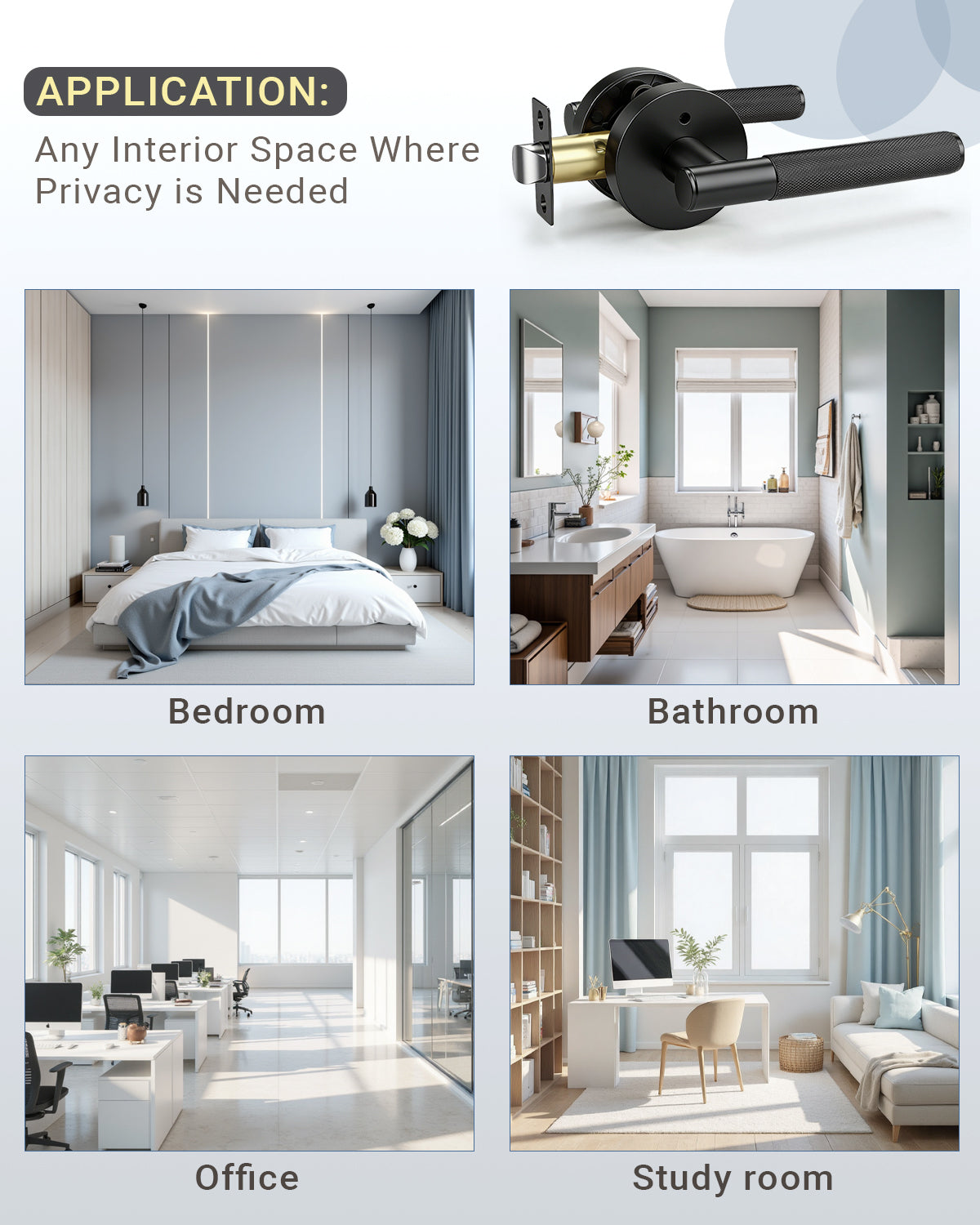 KNOBWELL Knurled Door Handle Round Style, Interior Door Handle Privacy/Passage Function