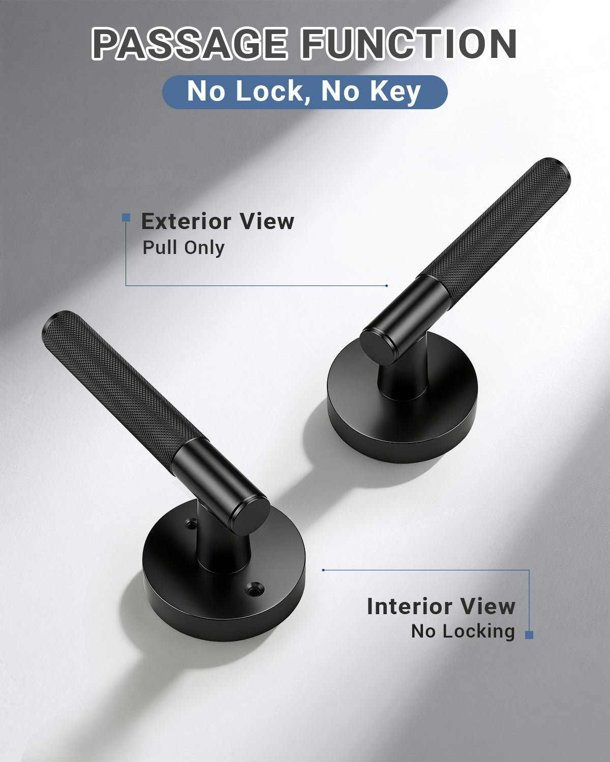 KNOBWELL Knurled Door Handle Round Style, Interior Door Handle Privacy/Passage Function