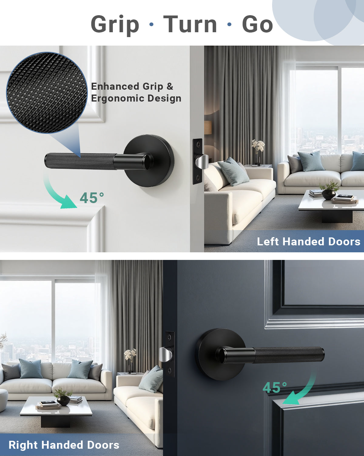 KNOBWELL Knurled Door Handle Round Style, Interior Door Handle Privacy/Passage Function