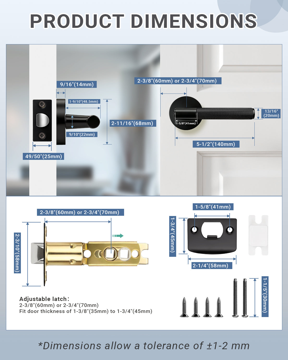 KNOBWELL Knurled Door Handle Round Style, Interior Door Handle Privacy/Passage Function