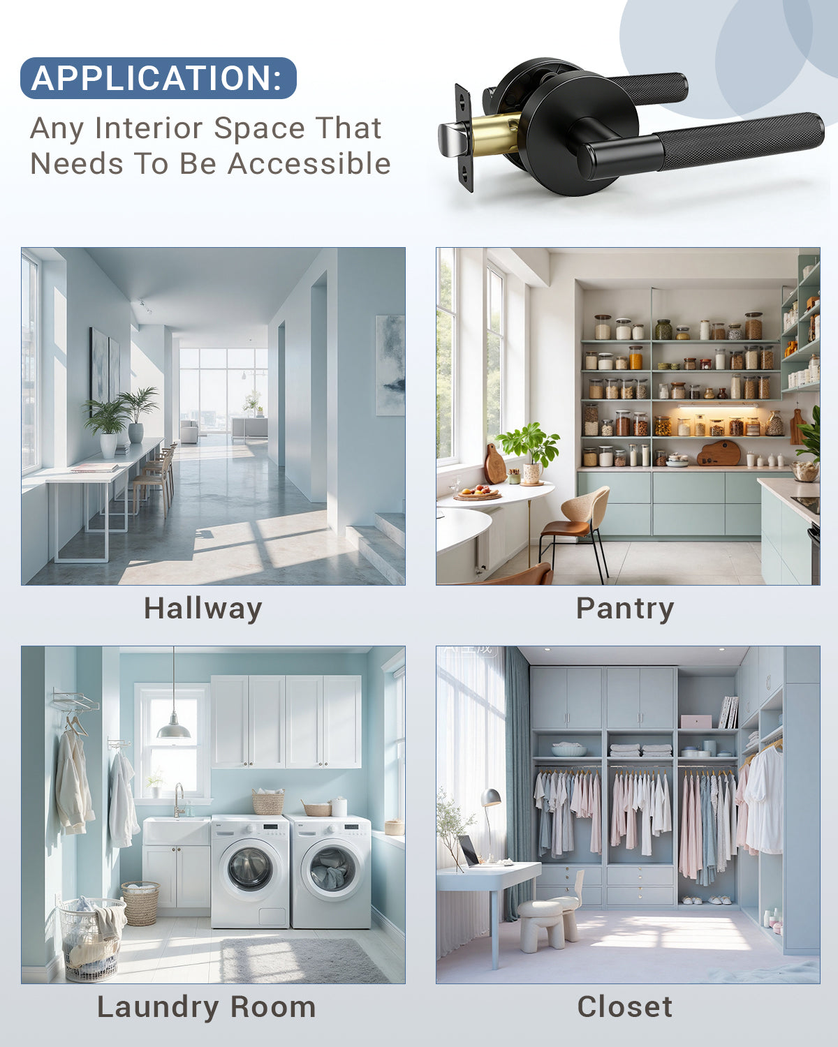 KNOBWELL Knurled Door Handle Round Style, Interior Door Handle Privacy/Passage Function