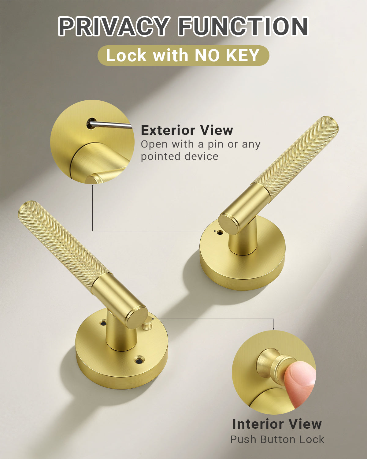 KNOBWELL Knurled Door Handle Round Style, Interior Door Handle Privacy/Passage Function